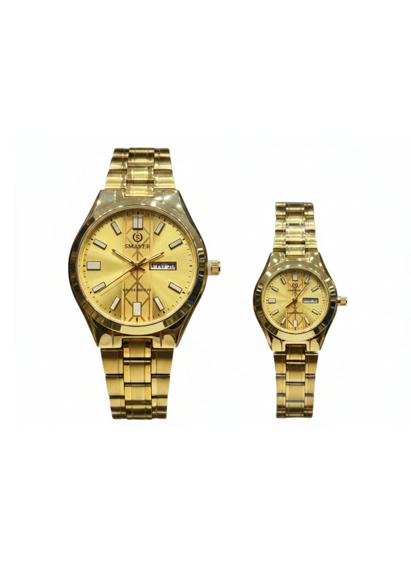SMAKER Luxury Couple Watch Set - Men's and Women's Wristwatches with Day and Date Indicator, Water Resistant, Classic Stainless Steel Design - Image 1